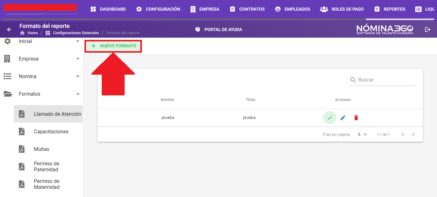 Botón + Nuevo Formato en la pantalla de Permisos Médicos
